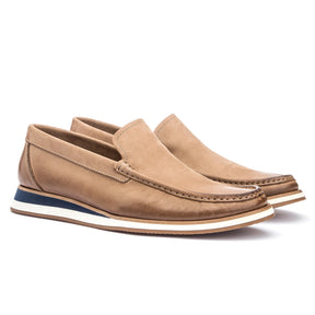 Mocassim Masculino Casual em Couro Nobuck Bege Gianni