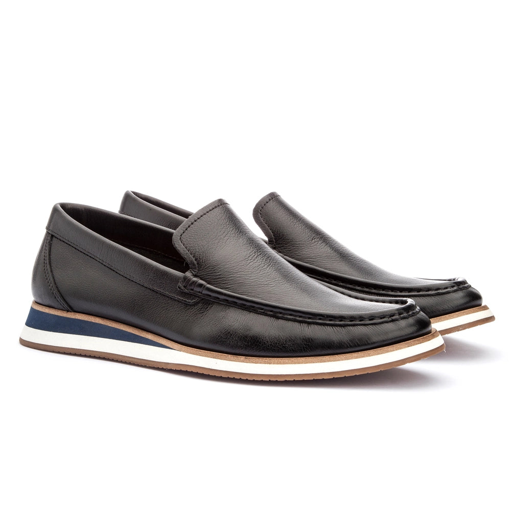 Mocassim Masculino Casual em Couro Preto Gianni