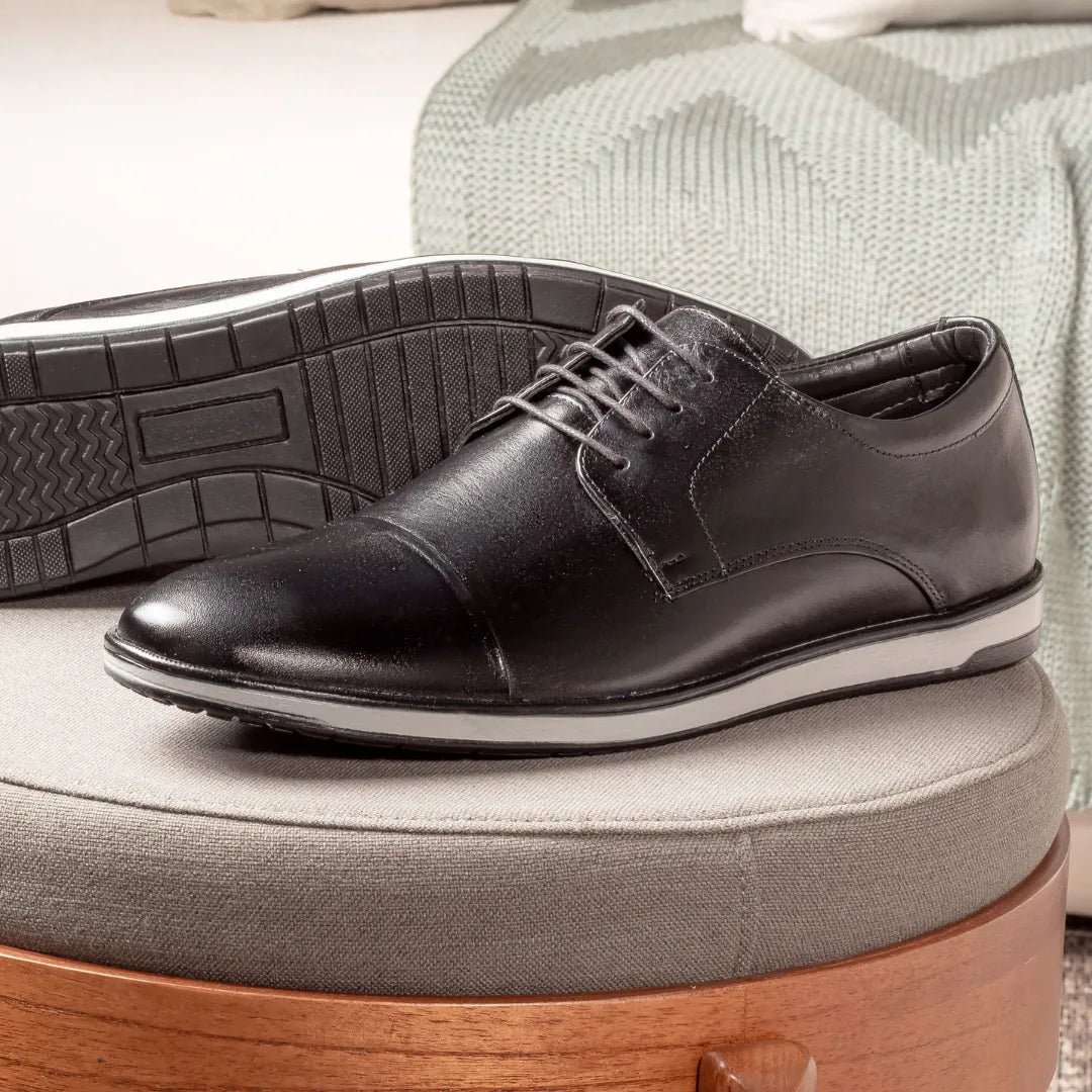 Sapato Derby Masculino Casual em Couro Premium Preto Lorenzo