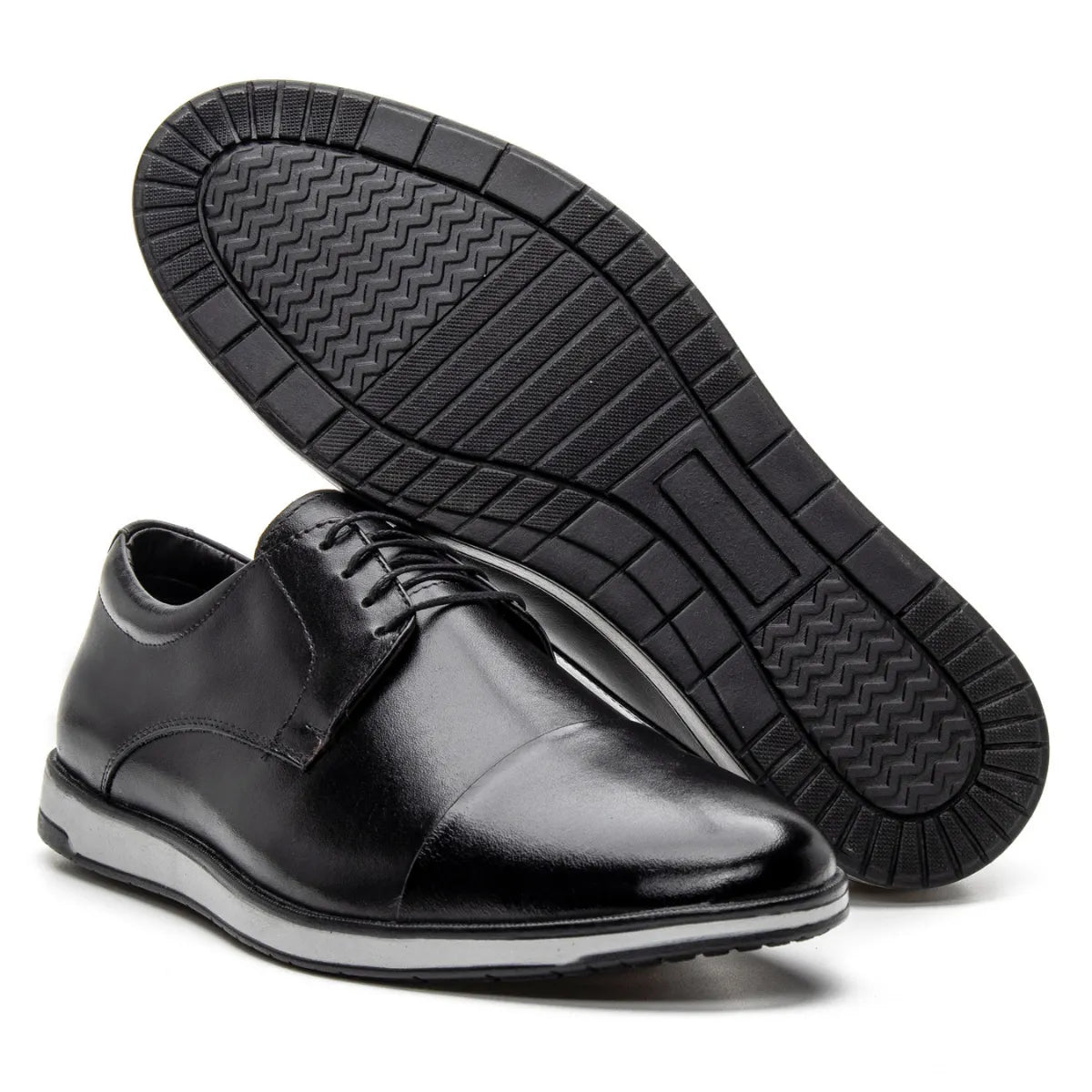 Sapato Derby Masculino Casual em Couro Premium Preto Lorenzo