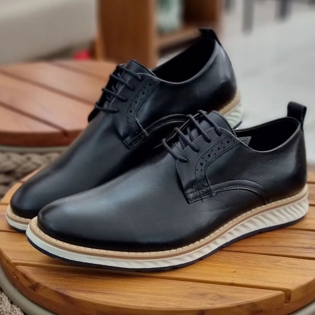 Sapato Derby Masculino Casual em Couro Premium Preto Salvatore