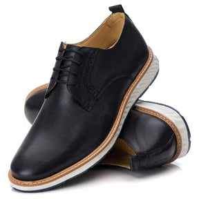 Sapato Derby Masculino Casual em Couro Premium Preto Salvatore