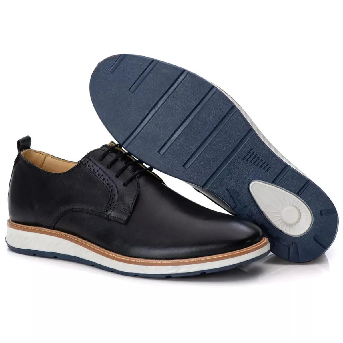 Sapato Derby Masculino Casual em Couro Premium Preto Salvatore