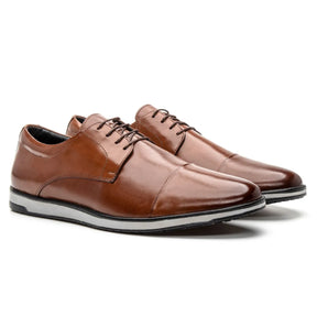 Sapato Derby Masculino Casual em Couro Premium Whisky Lorenzo