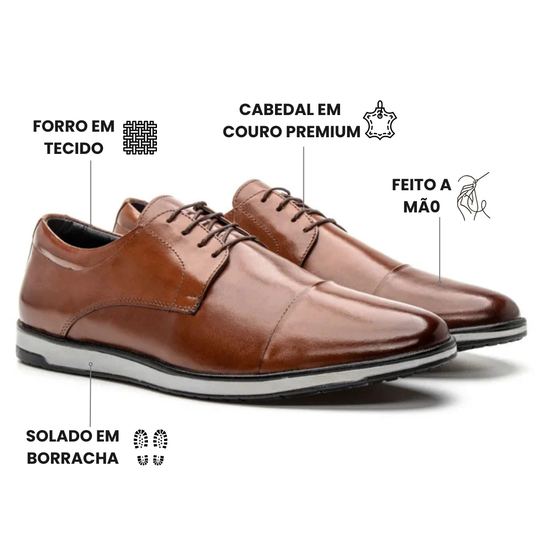 Sapato Derby Masculino Casual em Couro Premium Whisky Lorenzo