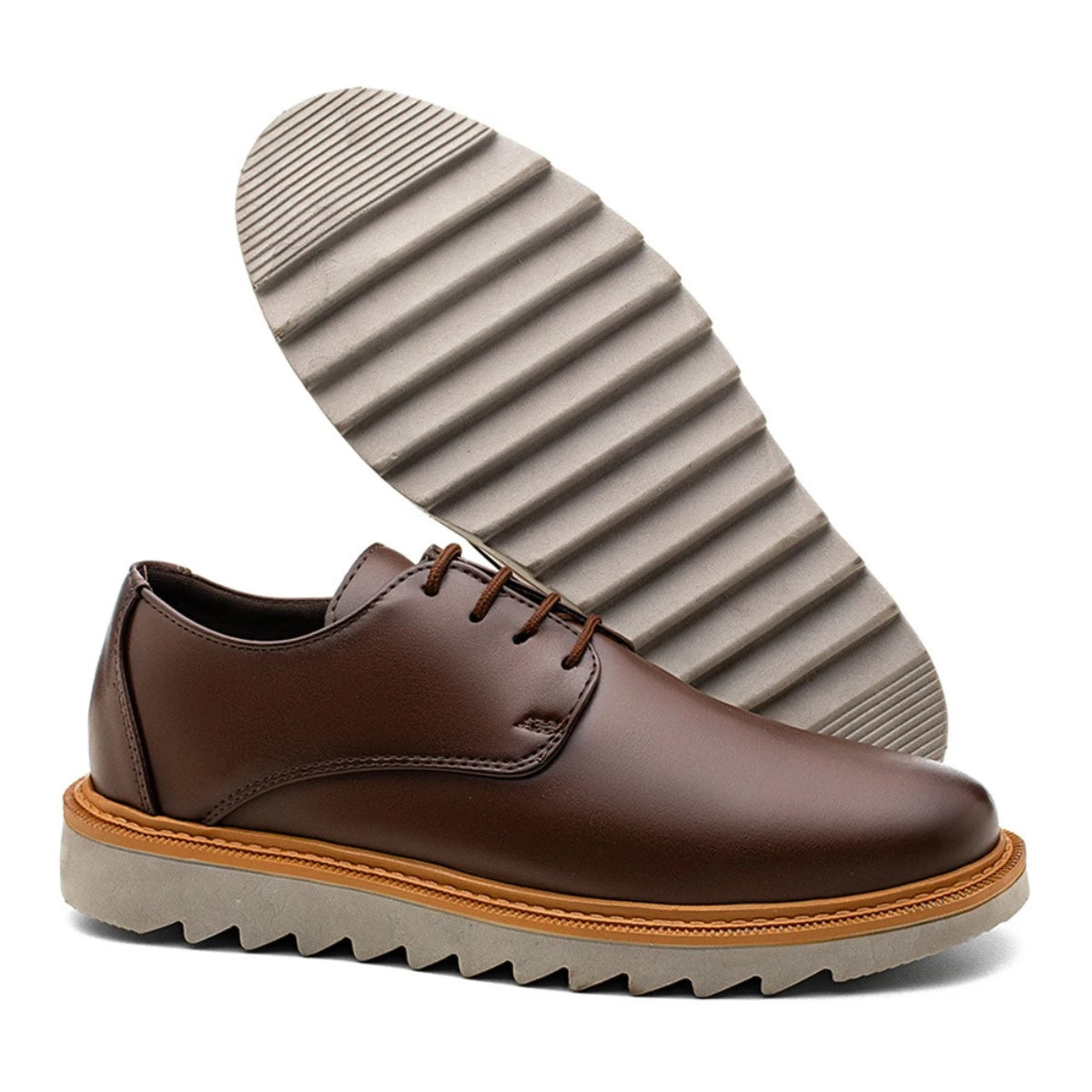 Sapato Derby Masculino Casual Tratorado Premium Café Veneza