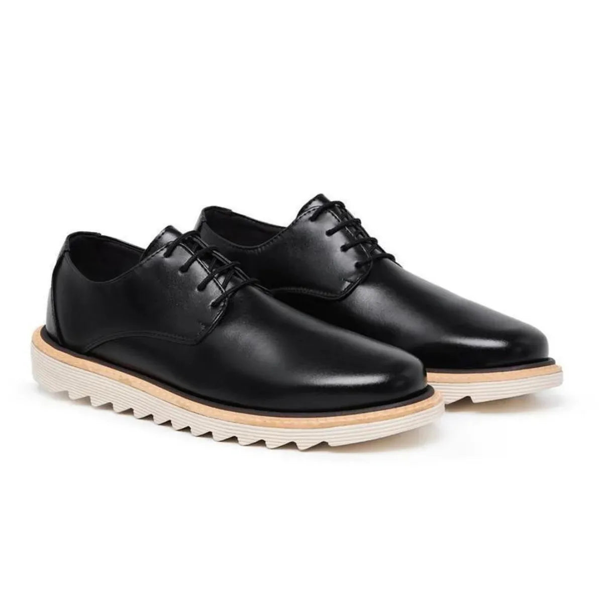 Sapato Derby Masculino Casual Tratorado Premium Preto Mancini