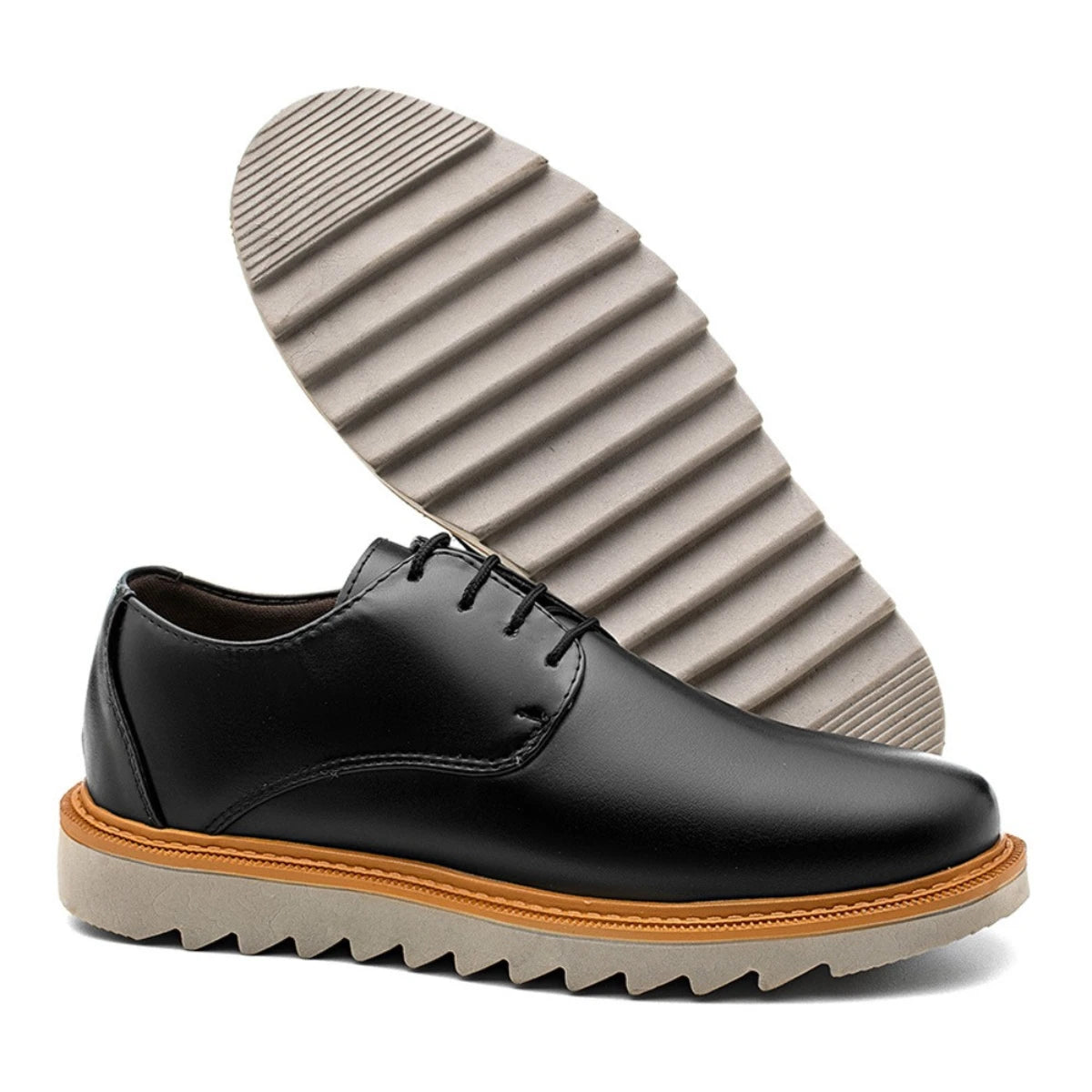 Sapato Derby Masculino Casual Tratorado Premium Preto Veneza