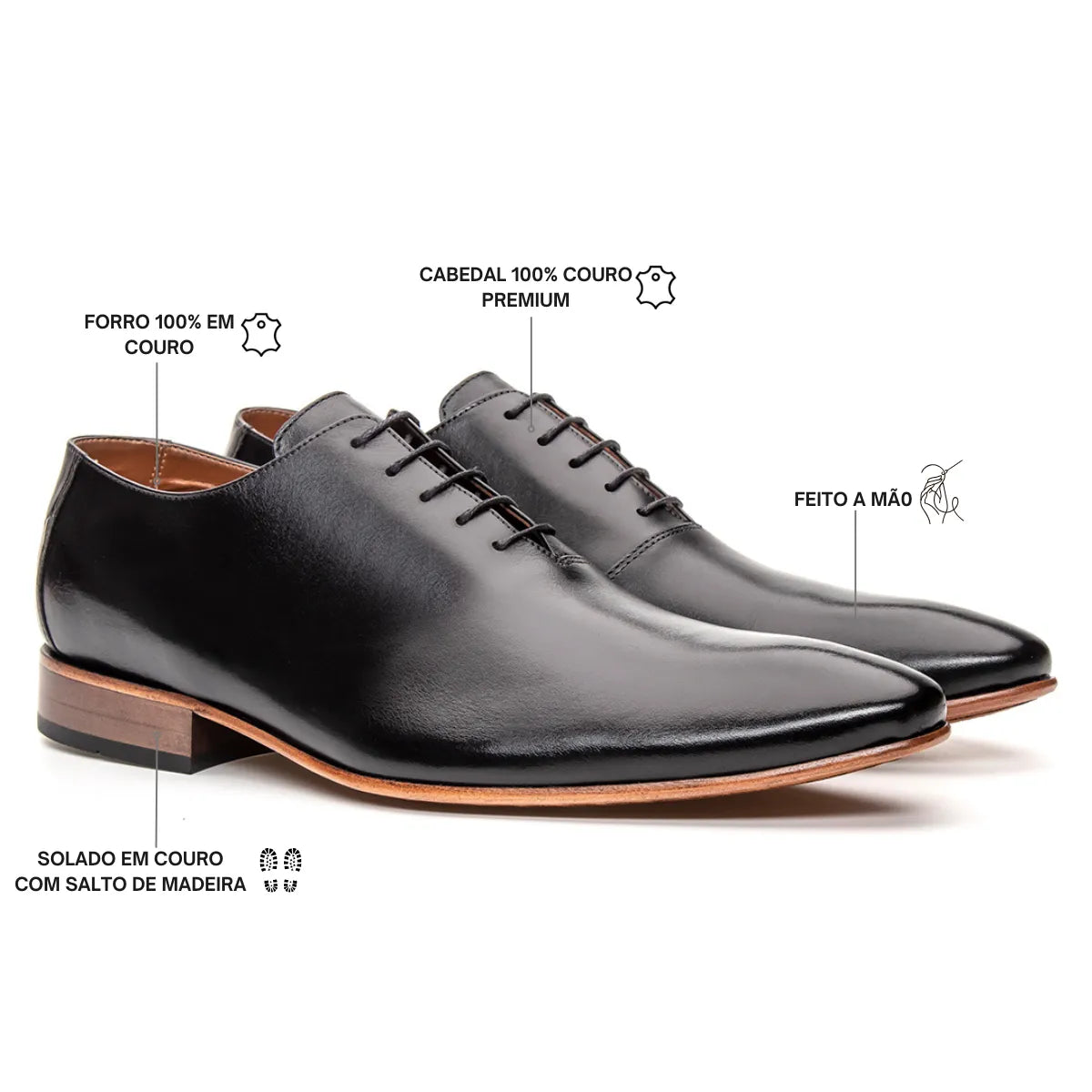 Sapato Derby Masculino Pagano em Couro Premium Preto