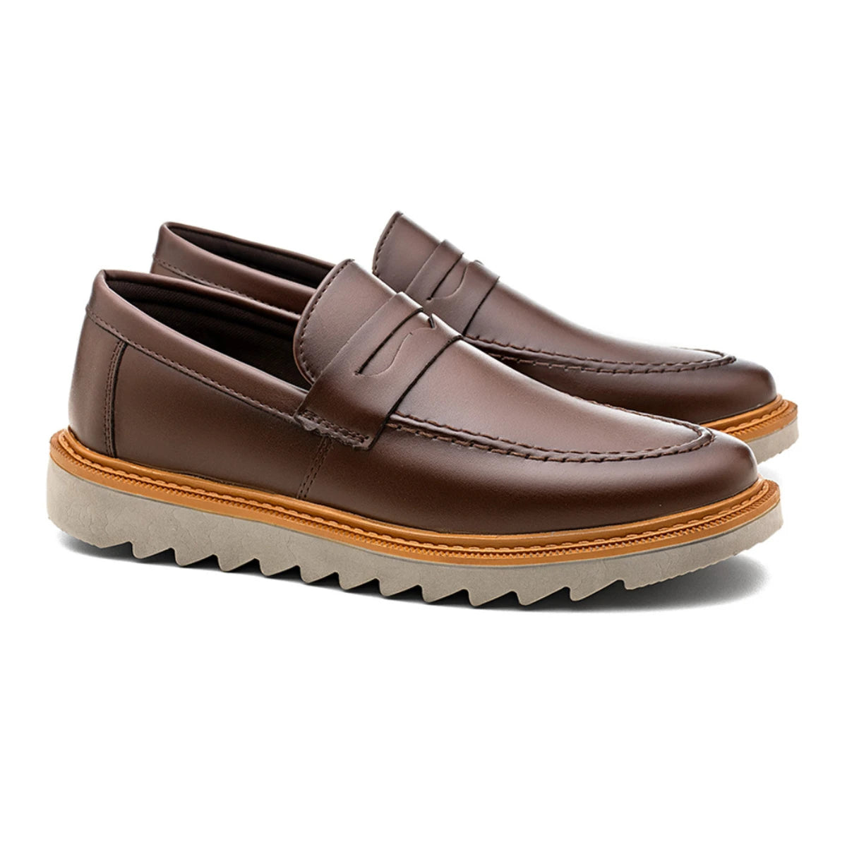 Sapato Loafer Masculino Casual Tratorado Premium Café Louis