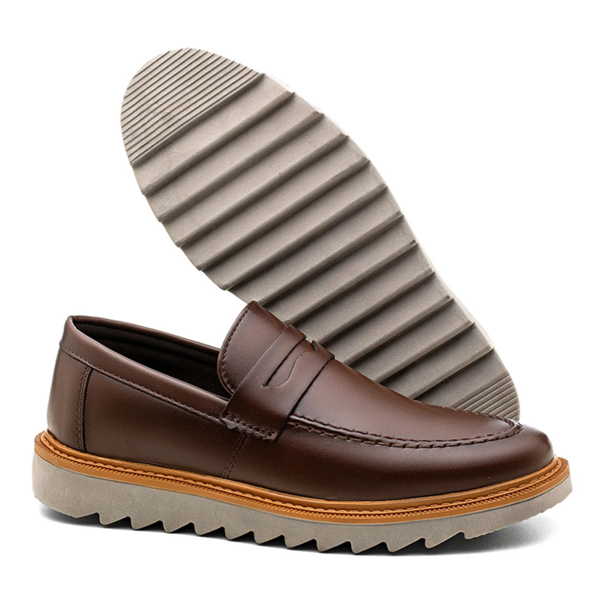 Sapato Loafer Masculino Casual Tratorado Premium Café Louis