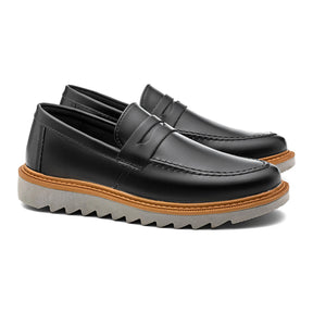 Sapato Loafer Masculino Casual Tratorado Premium Preto Louis