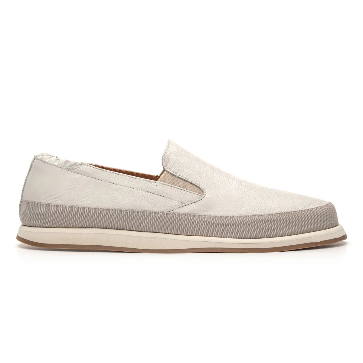 Tênis Casual Masculino Slip On em Couro Off White Atlanta