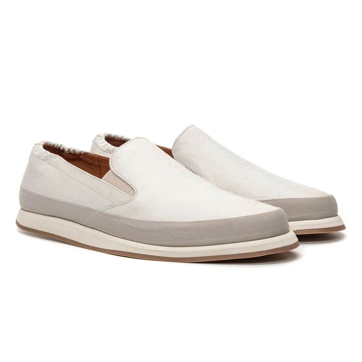 Tênis Casual Masculino Slip On em Couro Off White Atlanta