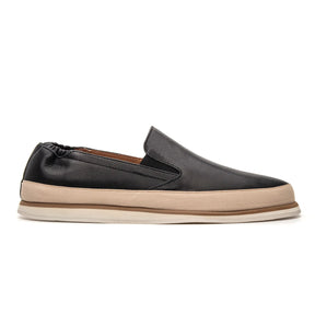 Tênis Casual Masculino Slip On em Couro Preto Atlanta