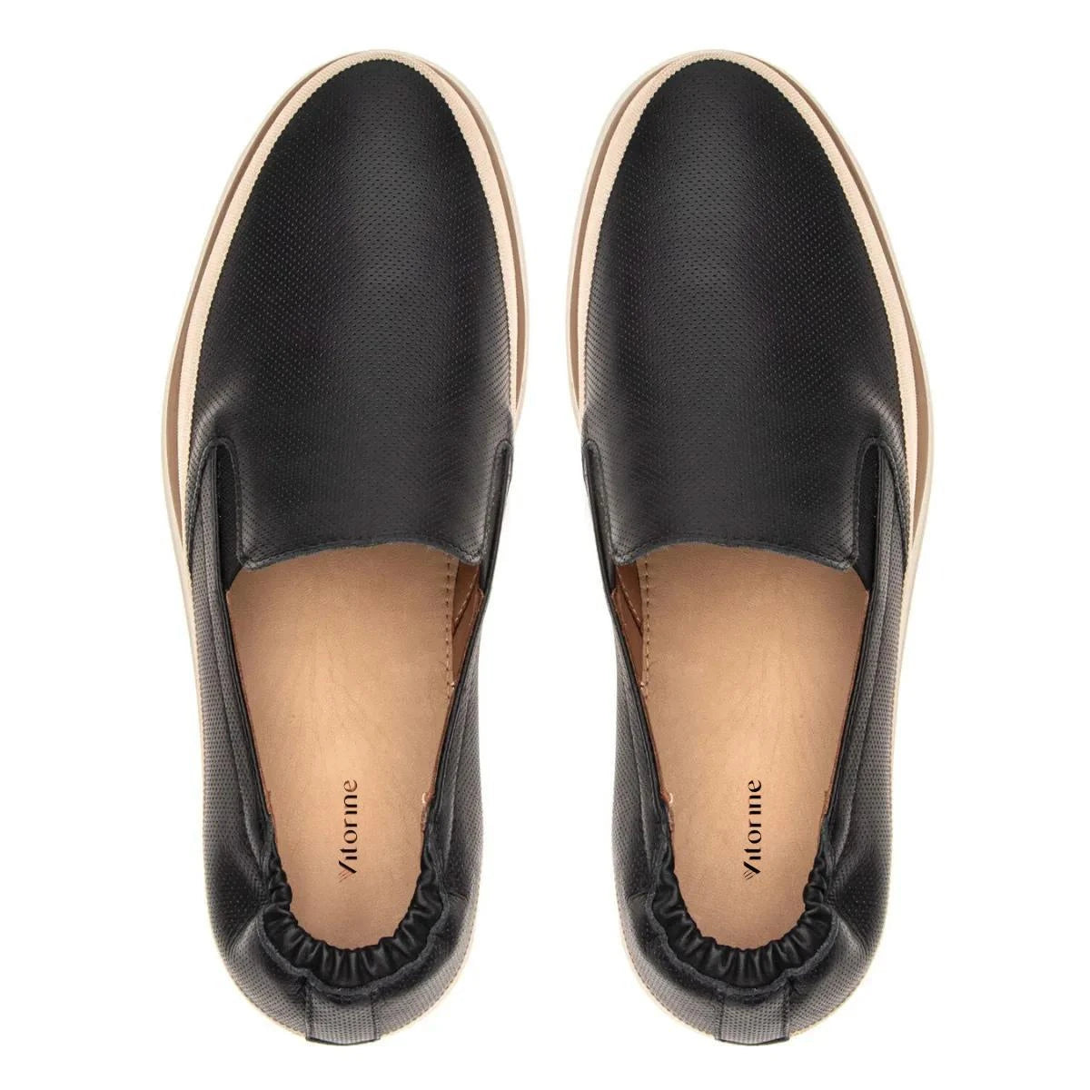 Tênis Casual Masculino Slip On em Couro Preto Atlanta