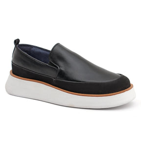 Tênis Casual Masculino Slip On em Couro Preto Savino