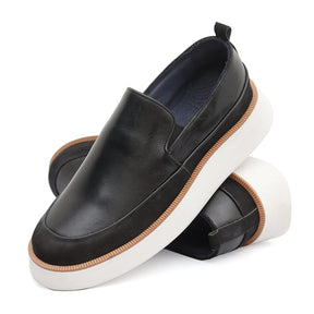 Tênis Casual Masculino Slip On em Couro Preto Savino